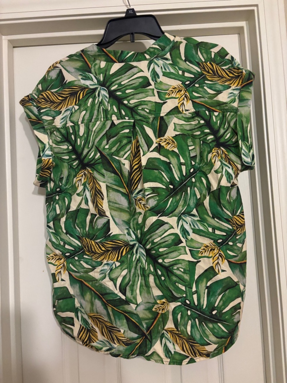 Rachel RayMonaco Green and Yellow Tropical Leaf Print Linen Blouse Women large - Picture 5 of 6